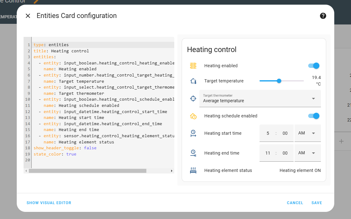 Entities card configuration